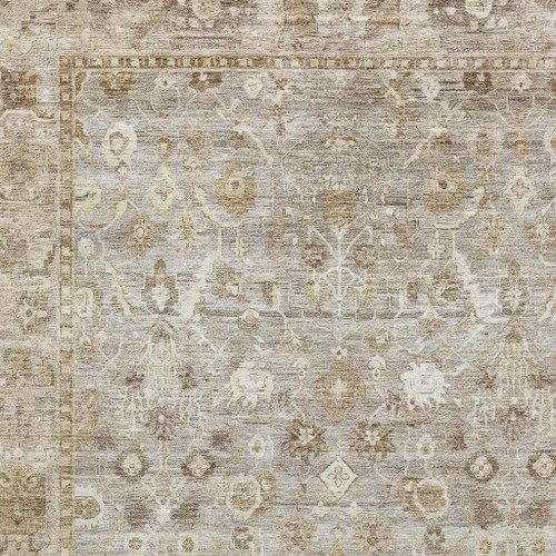 10' X 14' Taupe And Beige Oriental Washable Area Rug With UV Protection