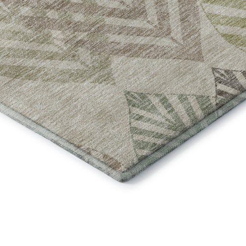 8' X 10' Beige Taupe And Green Floral Washable Area Rug With UV Protection