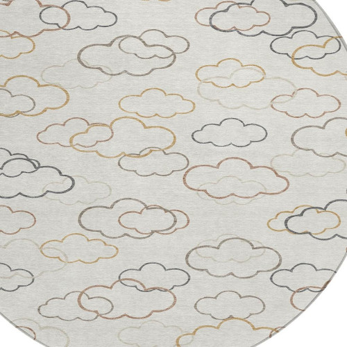 8' Linen And Wheat Round Abstract Washable Indoor Outdoor Area Rug