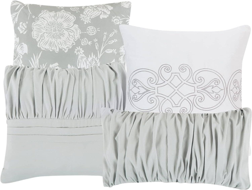 7 Piece Comforter Set Grey White Floral Soft Bedding