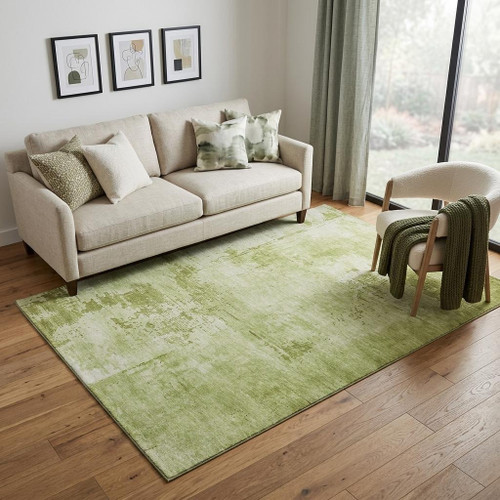 5' X 8' Lime Green And Olive Green Abstract Washable Area Rug With UV Protection