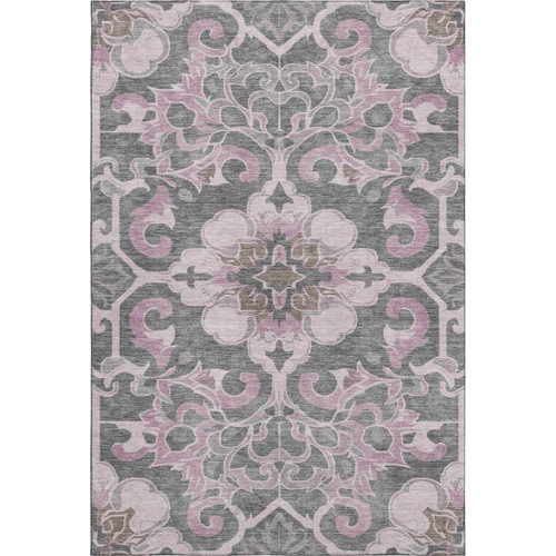 3' X 5' Pink Ivory And Gray Floral Medallion Washable Area Rug With UV Protection