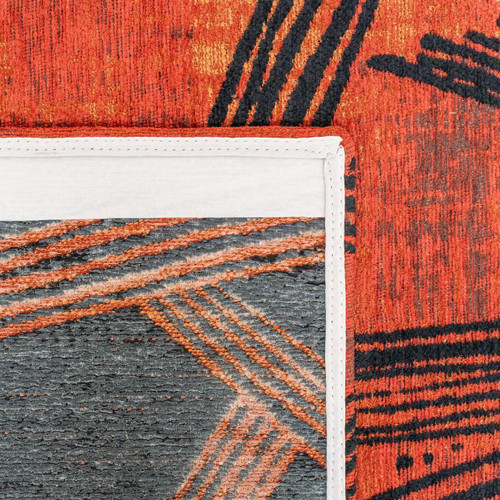 8' X 11' Red And White Abstract Washable Area Rug With UV Protection