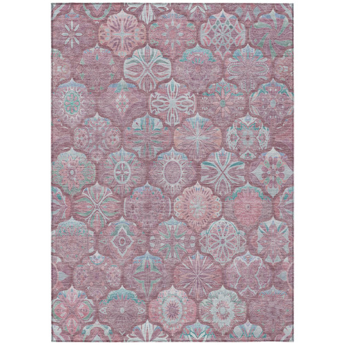10' X 14' Blush And Pink Ogee Washable Indoor Outdoor Area Rug