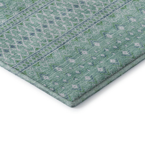 10' X 14' Aqua And Ivory Tribal Washable Area Rug With UV Protection
