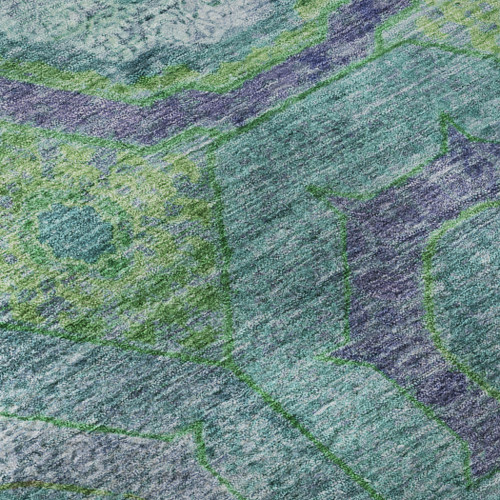 8' X 10' Teal And Lime Green Geometric Washable Area Rug With UV Protection