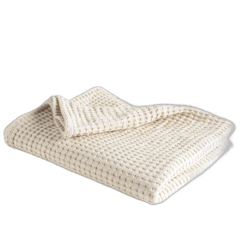 50" X 60" Ivory Cotton Waffle Weave Throw Blanket