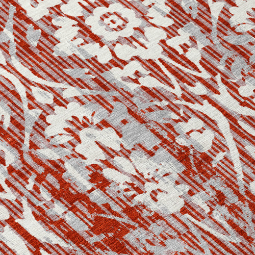 8' Red And Burgundy Round Damask Washable Indoor Outdoor Area Rug