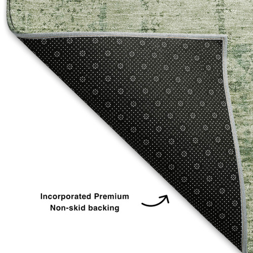 5' X 8' Artichoke Green And Beige Oriental Washable Area Rug With UV Protection
