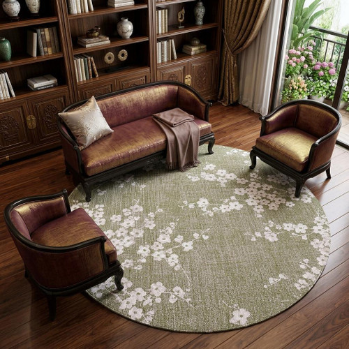 8' X 11' Green And White Oriental Washable Area Rug With UV Protection