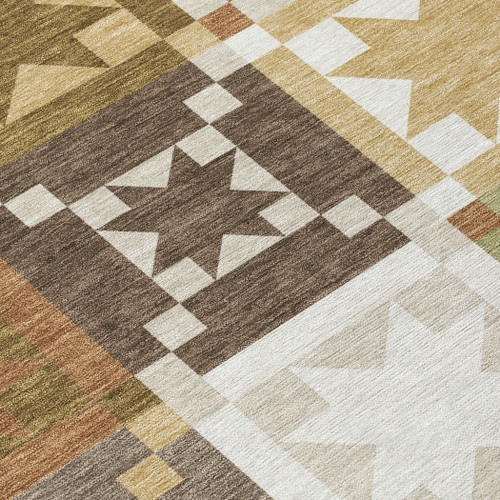 10' X 14' Brown And Green Patchwork Washable Indoor Outdoor Area Rug