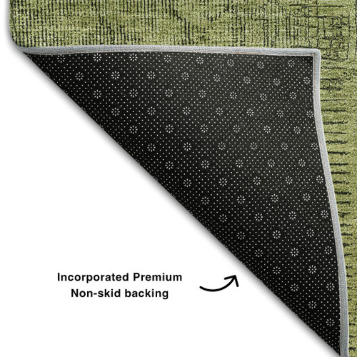 3' X 5' Fern Green And Gray Patchwork Washable Area Rug With UV Protection