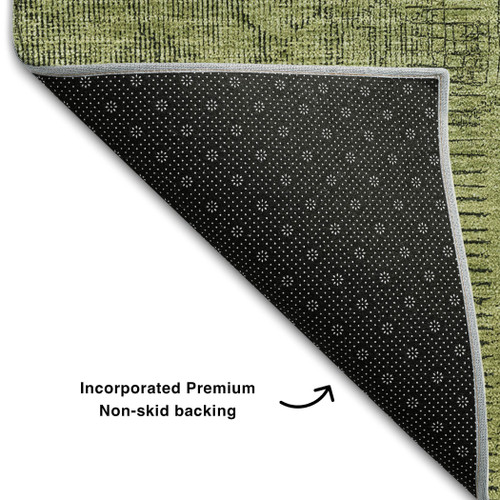 3' X 5' Fern Green And Gray Patchwork Washable Area Rug With UV Protection