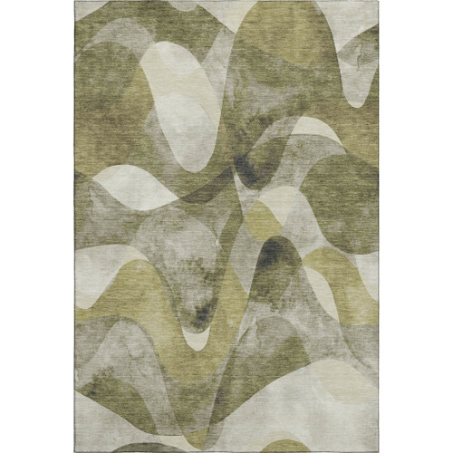 5' X 8' Olive Green Gray And Ivory Abstract Washable Area Rug With UV Protection