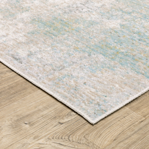 10' X 13' Ivory And Teal Abstract Area Rug