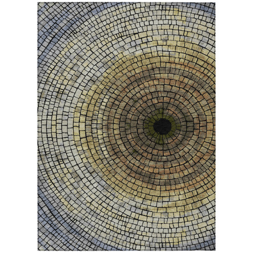 8' X 10' Gold And Gray Geometric Washable Indoor Outdoor Area Rug