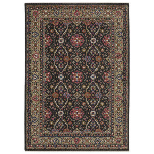 5' X 8' Charcoal And Pink Oriental Area Rug With Fringe