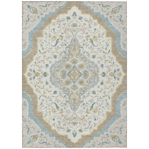 9' X 12' Ivory And Taupe Medallion Washable Indoor Outdoor Area Rug