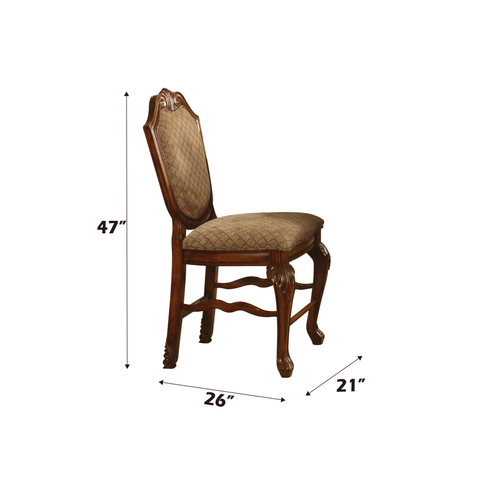 Set of Two Fabric and Solid Wood Counter Height Bar Chairs
