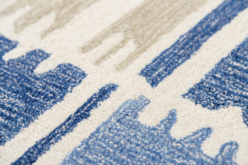 5' X 8' Blue Ivory And Beige Wool Geometric Hand Tufted Area Rug