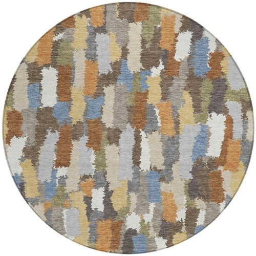 8' Chocolate And Beige Round Striped Washable Indoor Outdoor Area Rug