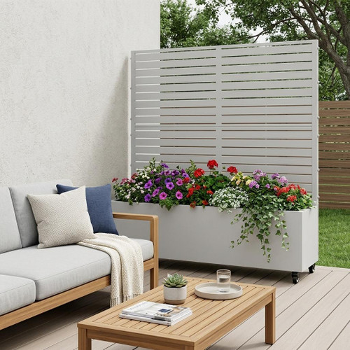 47" X 47" White Striped Galvanized Metal Rectangular Planter Box