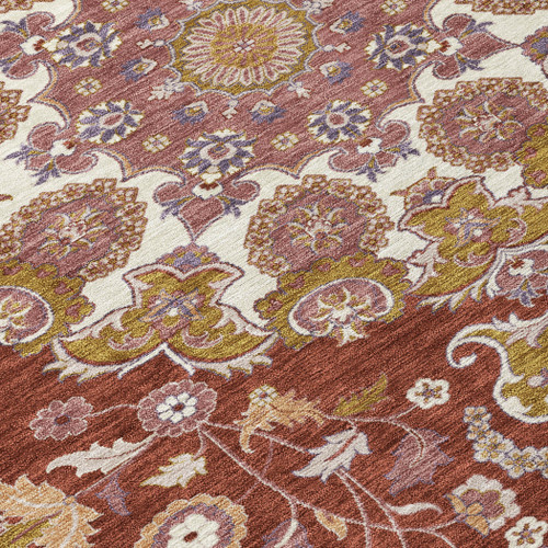 10' X 14' Burgundy And Red Damask Washable Indoor Outdoor Area Rug