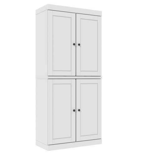 72" White Solid Wood Adjustable Six Tier Library Bookcase with Four Doors