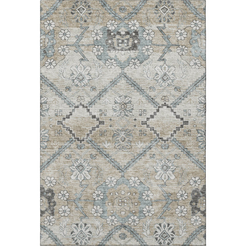 5' X 8' Beige And Gray Floral Washable Area Rug With UV Protection