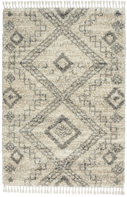 5' X 8' Ivory And Gray Geometric Shag Non Skid Area Rug