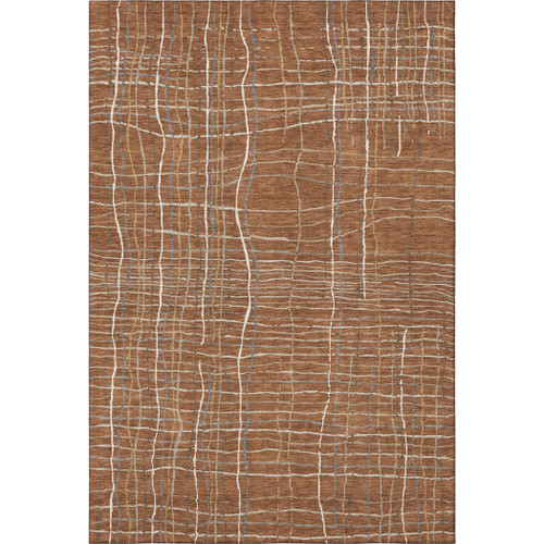 3' X 5' Rust Ivory And Gray Striped Washable Area Rug With UV Protection