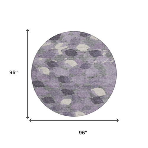 8' Purple And Lavender Round Floral Washable Indoor Outdoor Area Rug