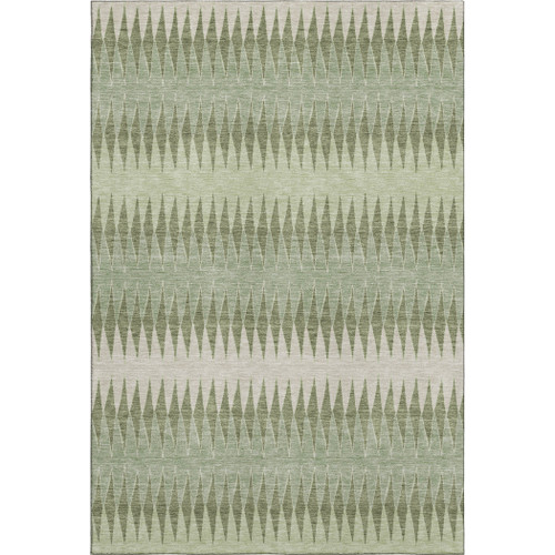 10' X 14' Artichoke Green And Beige Striped Washable Area Rug With UV Protection
