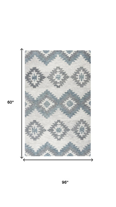 5' X 8' Ivory And Gray Wool Southwestern Hand Tufted Area Rug