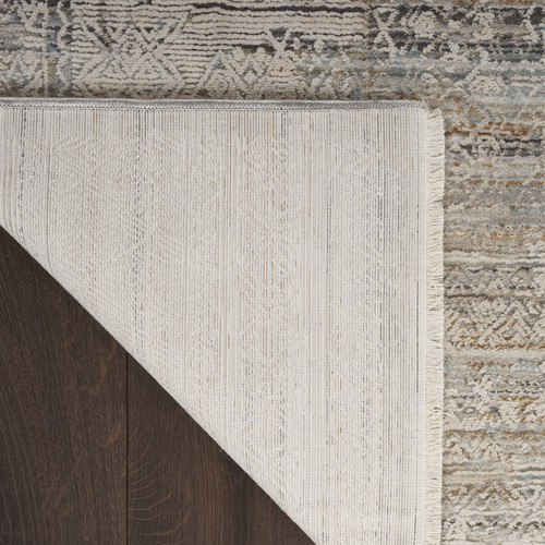 3' X 5' Ivory Brown And Gray Geometric Distressed Area Rug With Fringe