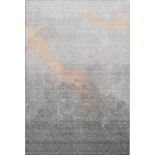 10' X 14' Peach And Gray Abstract Washable Area Rug With UV Protection