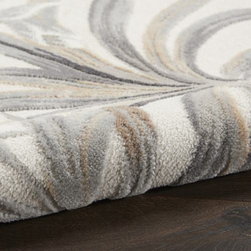 5' X 7' Gray Black And Ivory Botanical Leaves Area Rug