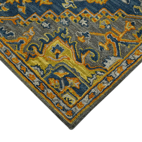 8' X 11' Blue Gray And Orange Wool Medallion Hand Tufted Area Rug