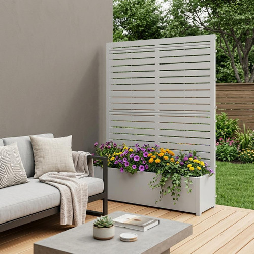 73" X 35" White Striped Galvanized Metal Rectangular Planter Box
