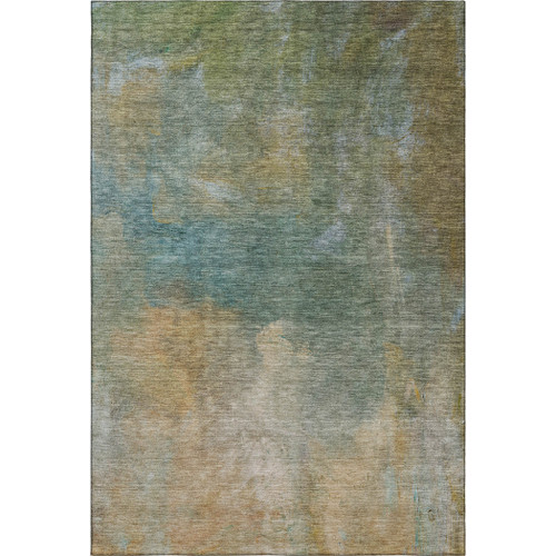 8' X 10' Artichoke Green Beige And Teal Abstract Washable Area Rug With UV Protection