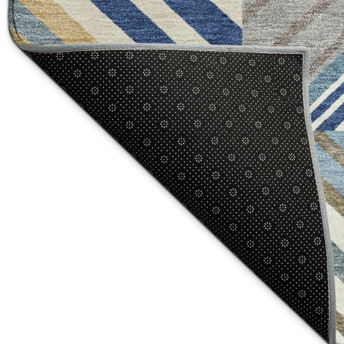 8' X 10' Denim Blue Ivory And Brown Patchwork Washable Indoor Outdoor Area Rug