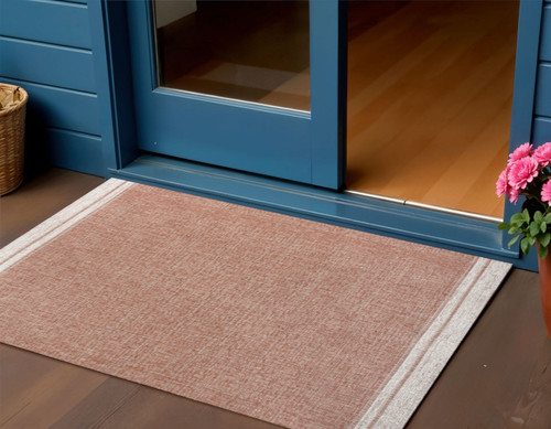 3' X 5' Salmon And Cream Indoor Outdoor Area Rug