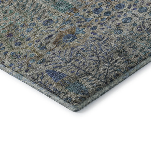 9' X 12' Brown And Teal Floral Vines Washable Area Rug With UV Protection