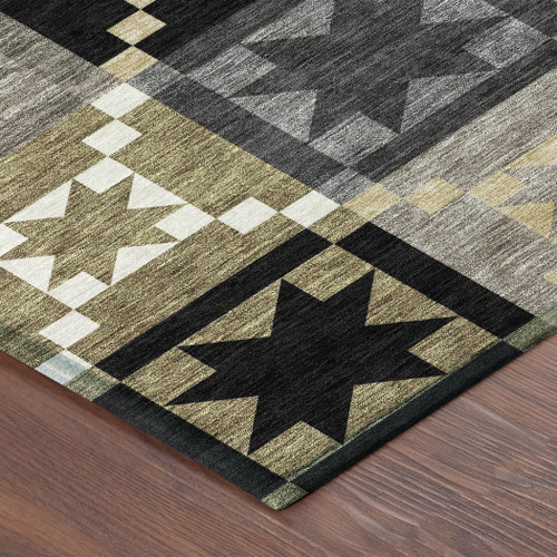 8' X 10' Black And Brown Patchwork Washable Indoor Outdoor Area Rug
