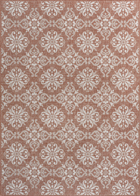 8' X 10' Salmon And Cream Floral Indoor Outdoor Area Rug