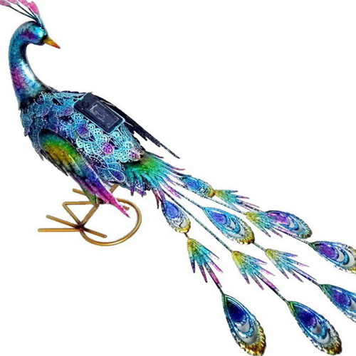 16" Purple Blue And Yellow Metal LED lights Birds Garden Accents Accessories