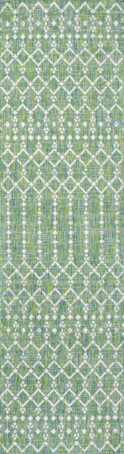 8' Green And Cream Trellis Indoor Outdoor Runner Rug