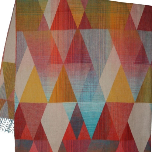 59" X 71" Off White Red And Yellow Geometric Throw Blanket