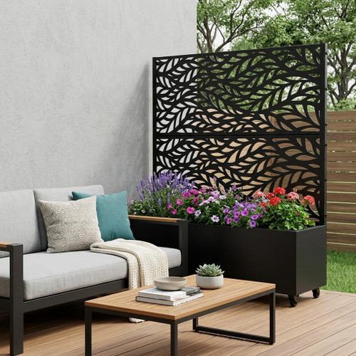 47" X 47" Black Botanical Galvanized Metal Rectangular Planter Box
