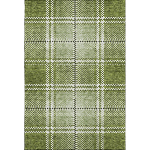 8' X 10' Green And Ivory Plaid Washable Area Rug With UV Protection